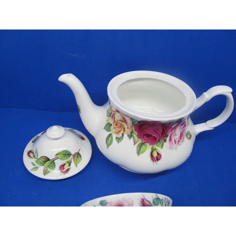 Roy Kirkham Garden Rose Teapot And 2 Tea Cups Excellent